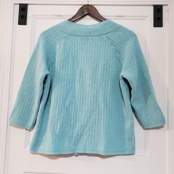 Croft Barrow Womens L Open Cropped Knit Sweater Blue 3/4 Sleeve Missing Button - Picture 6 of 12